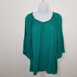 Westport Women's Top Size 1X Boho Crochet Lace Bell Sleeve
